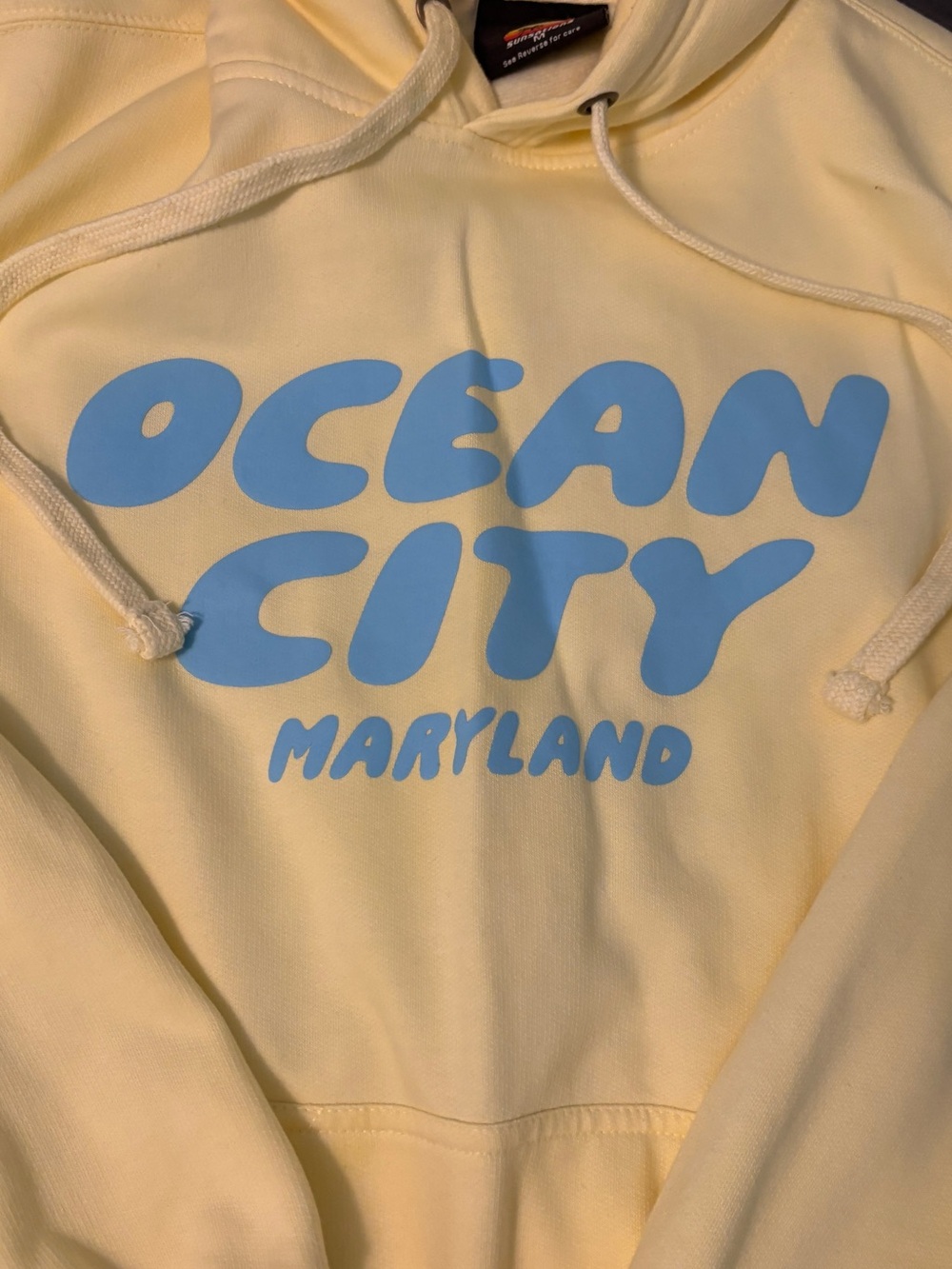 Ocean City Maryland Yellow Hoodie with Blue Print